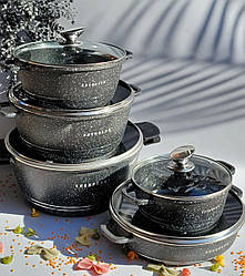 Набір казанів з мармуровим антипригарним покриттям Edenberg EB-12911 10 предметів Індукційне дно