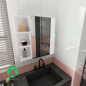 Навісна тумба з полицями і дзеркалом, шафа у ванну з ДСП