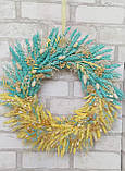 Вінок на двері Краса УкраЇни з  жовто-голубих натуральних матеріалів і сухоцвітів. Д 45 см, фото 6