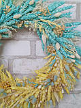 Вінок на двері Краса УкраЇни з  жовто-голубих натуральних матеріалів і сухоцвітів. Д 45 см, фото 7