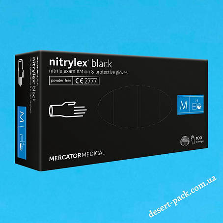 Рукавиці "M" нітрилові |NITRYLEX® BLACK| (100 шт.) проти бактерій, грибків та вірусів, фото 2