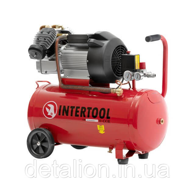 Компресор 50 л, 3 кВт, 220 В, 10 атм, 420 л/хв, 2 циліндри. INTERTOOL PT-0007