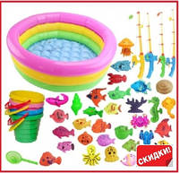 Детский тематичный игровой набор для рыбалки 42 предмета из пластика с бассейном для детей игровая рыбалка
