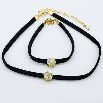 XUPING Комплект Позолота 18к з білими цирконами Чокер Довжина 32+8см, Браслет 18+3см