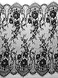 Ажурне французьке мереживо шантильї (з війками) чорного кольору, шир. 75 см, довжина купона 3,0 м., фото 2