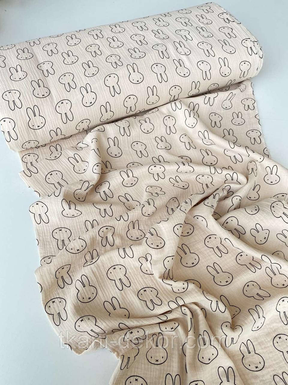Муслін жатка зайці на бежевому #3 (0,60*135), фото 1