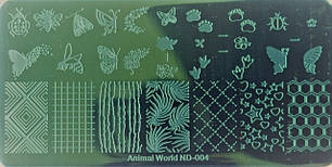 Пластина для стемпінгу дизайн на нігтях ND-Animal World-004 6х12