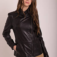 Кожаная куртка женская VK с косой молнией черная (Арт. LAN3-201-2) 44