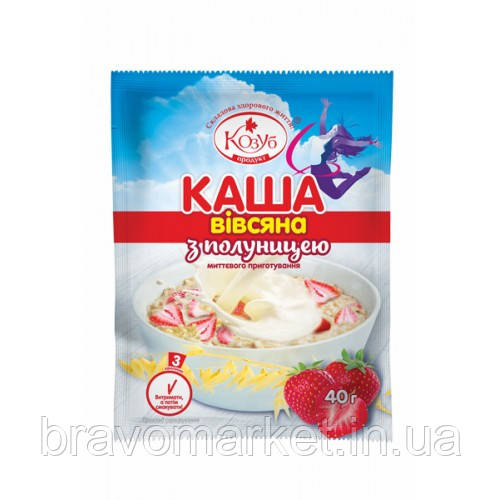 Каша вівсяна з полуницею миттєвого приготування 40гр ТМ Козуб, фото 1