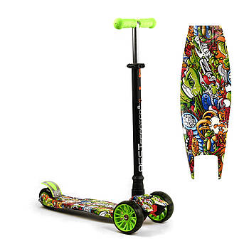 Самокат триколісний дитячий (d-13см, кермо 75.5-87см, ножне гальмо) MAXI Best Scooter S-11203 Зелений графіті