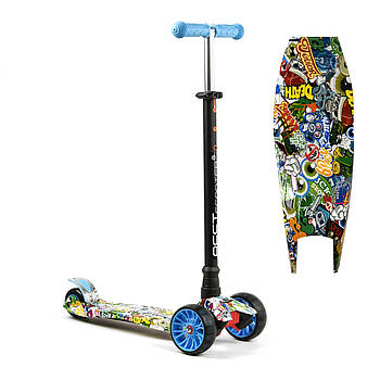 Самокат триколісний дитячий (d-13см, кермо 75.5-87см, ножне гальмо) MAXI Best Scooter S - 11901 Блакитний