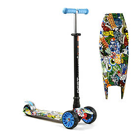 Самокат триколісний дитячий (d-13см, кермо 75.5-87см, ножне гальмо) MAXI Best Scooter S - 11901 Блакитний