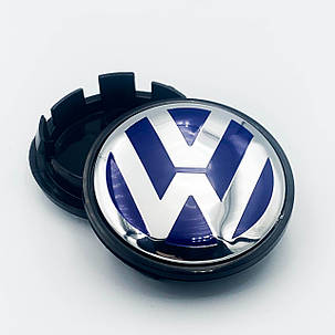 Ковпачки (заглушки) на литі диски VW (Фольксваген) 65 мм Хром лого Синій фон (3B7601171), фото 1