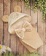 Зимний велюровый конверт для новорожденных Тедди с вышивкой, бежевый