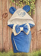 Велюровый конверт для новорожденных мальчиков, Тедди с вышивкой, голубой