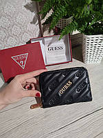 Модный женский маленький чёрный кошелёк для денег Guess Гесс