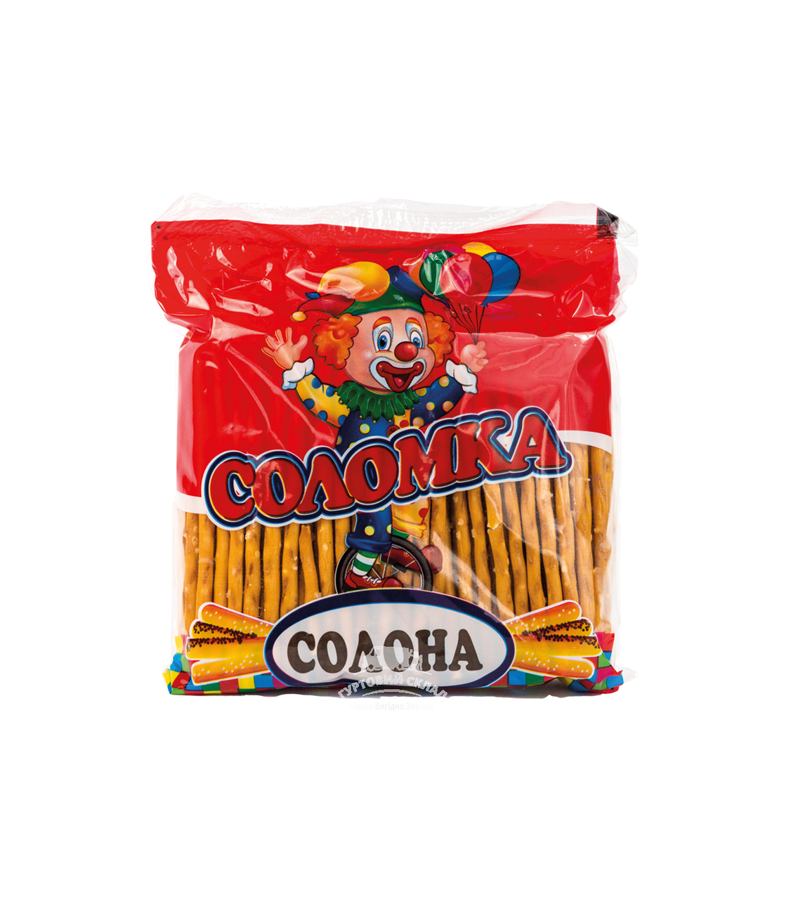 Фасована Соломка Посмішка солона хрусткі палички із золотистою гладкою скоринкою 240г 20шт. в упаковці