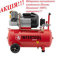 Компрессор 50 л, 3 кВт, 10 атм, 420 л/мин, 2 цилиндра. INTERTOOL PT-0007