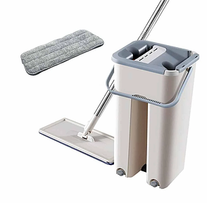 Швабра та Відро Велике Scratch Cleaning Mop зі складаною ручкою та системою віджимання, дві насадки мікрофібри, фото 1