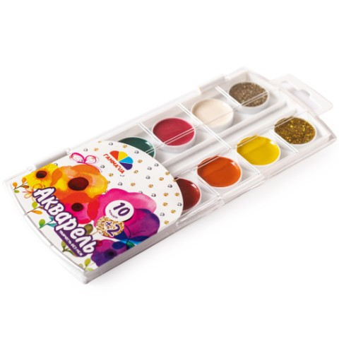 Акварельні фарби Гама'UA Творчість без меж 10+2 кольорів (золото+срібло), фото 1