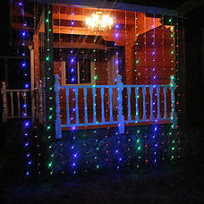 Гірлянда водоспад штора прозорий дріт 2х2м 320 LED RGB Мультиколор (синьо-зелено-червоний), фото 3