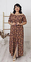 Длинное невероятное женское платье из ткани креп больших размеров 50-52, Коричневый