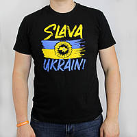 Патриотическая Футболка Слава Украине, черная футболка с надписью *Slava Ukraini*, футболка с прапором (XL)