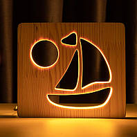 Светильник ночник ArtEco Light из дерева LED "Кораблик" с пультом и регулировкой света, цвет теплый белый