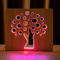 Світильник нічник ArtEco Light з дерева LED "Деревце" з пультом і регулюванням кольору, подвійним RGB