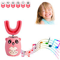 Электрическая зубная щетка детская с мелодией U-образная Розовая электрощетка зубная детская (TO)