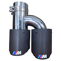 Насадка глушителя выхлопной системы двойная h-образная BMW M Принт 64-67 мм 89 мм Карбон Матовая Правая