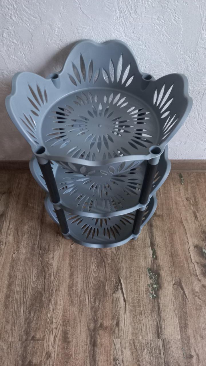 Этажерка пластиковая круглая напольная на 3 яруса серая элиф, цена 300 ...