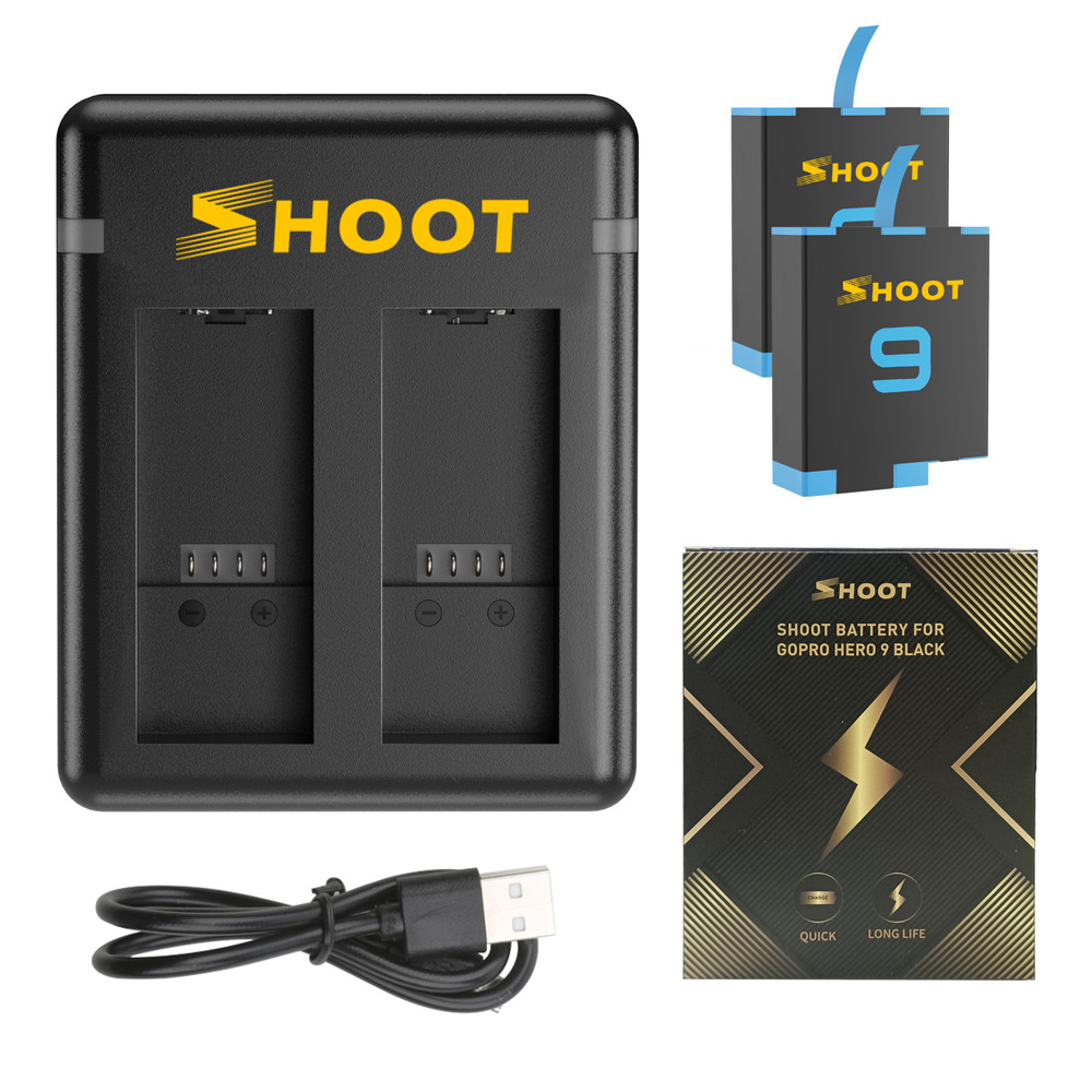 Комплект від SHOOT - 2 акумулятори - AHDBT-901 (SPBL1B) 1800 ma + зарядне GoPro Hero 9, 10 (код XTGP565)