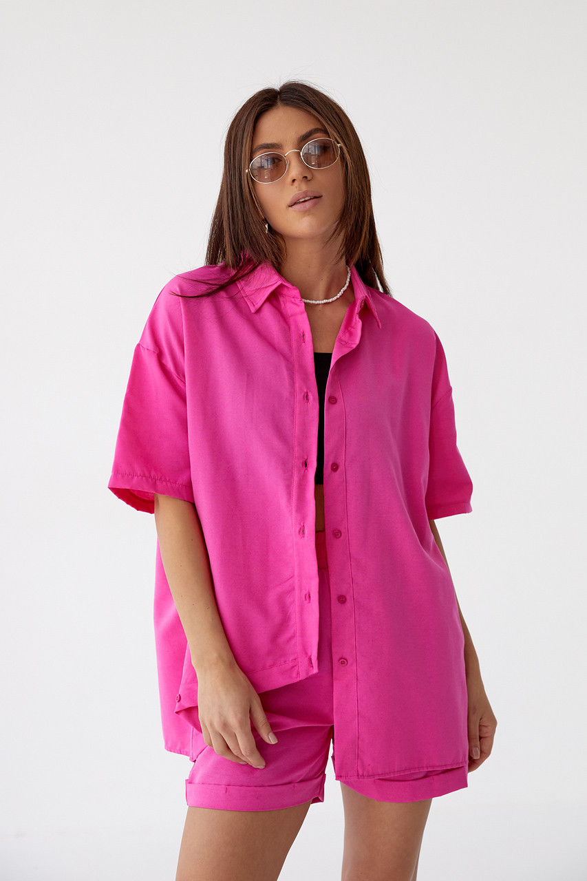 Стильний літній костюм із шортами та сорочкою COASTMODA — рожевий колір, L (є розміри)