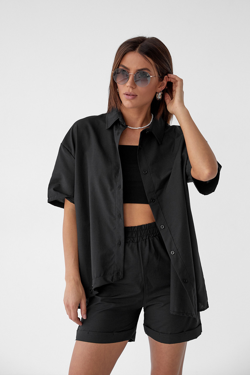 Стильний літній костюм із шортами та сорочкою COASTMODA — чорний колір, L (є розміри)