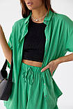 Жіночий бавовняний костюм із шортами та сорочкою COASTMODA — зелений колір, L (є розміри), фото 4