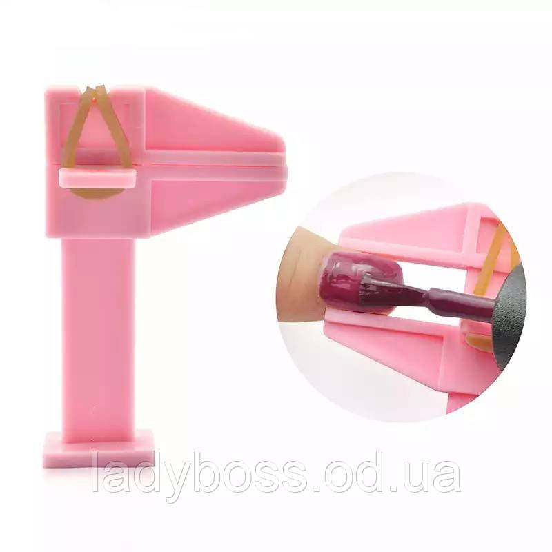 Пластиковый зажим-струбцина для поджатия и фиксации арки ногтя, на резинке. Розовый - фото 1 - id-p1655264383