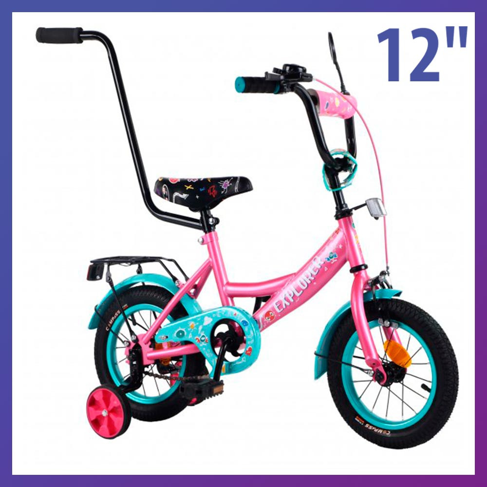 Дитячий двоколісний велосипед Tilly EXPLORER 12 дюймів T-21212 рожевий. Для дітей 2-4 років