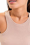Майка жіноча в рубчик з американською проймою і високою горловиною в розмірі L у св. бежевому кольорі, фото 2