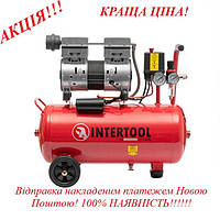 Компресор 24, 0.8 кВт, 220 В, 8 атм, 145 л/хв, малошумний, безмасляний 2 циліндри INTERTOOL PT-0022
