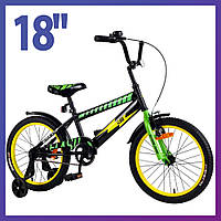 Дитячий двоколісний велосипед Tilly FLASH 18 дюймів T-21848 чорно-зелений. Для дітей 5-8 років