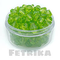 Намистини пластикові прозорі (гранений біконус), 13 мм, салатний, 10 шт.