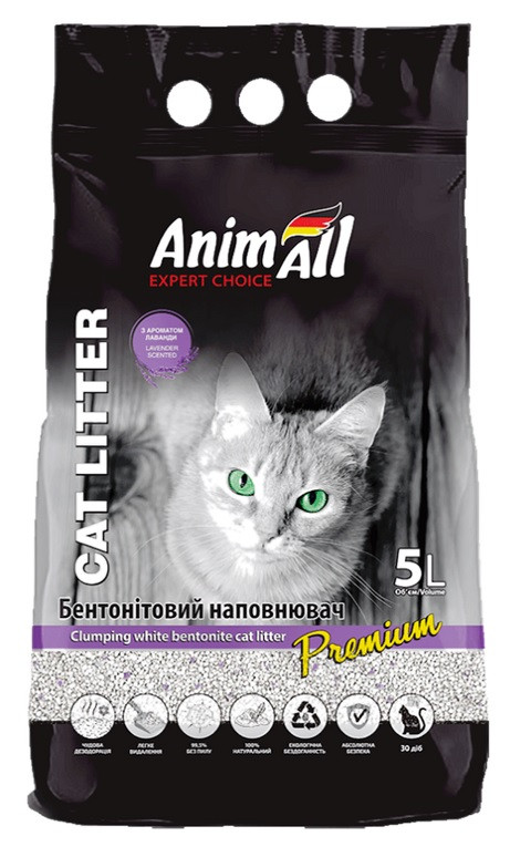 Photos - Cat Litter AnimAll Наполнитель для котов 5 л Бентонитовый белый  с ароматом лаванды 