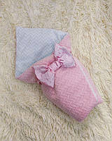 Демисезонный плюшевый конверт - одеяло для новорожденных, розовый/белый