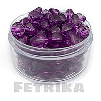 Намистини пластикові прозорі (гранений біконус), 13 мм, ліловий, 10 шт.