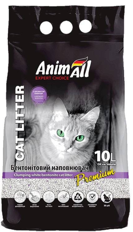 Фото - Кошачий наполнитель AnimAll Наполнитель для котов 10 л Бентонитовый белый  с ароматом лаванды 