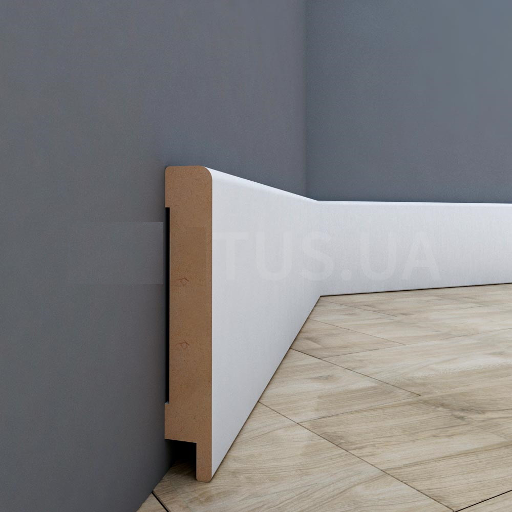 Підлоговий МДФ плінтус, висота 99 мм, перекриття по підлозі 16 мм, довжина 2,80 м, Білий, фото 1