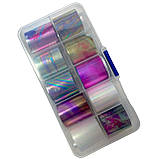 Набір різнокольорової фольги для створення дизайну на нігтях, у пластиковому контейнері, 10 шт., фото 6