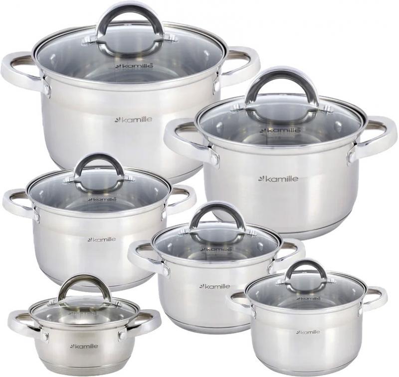 Набір кухонного посуду Kamille Mystery 6 сталевих каструль з кришками, фото 1