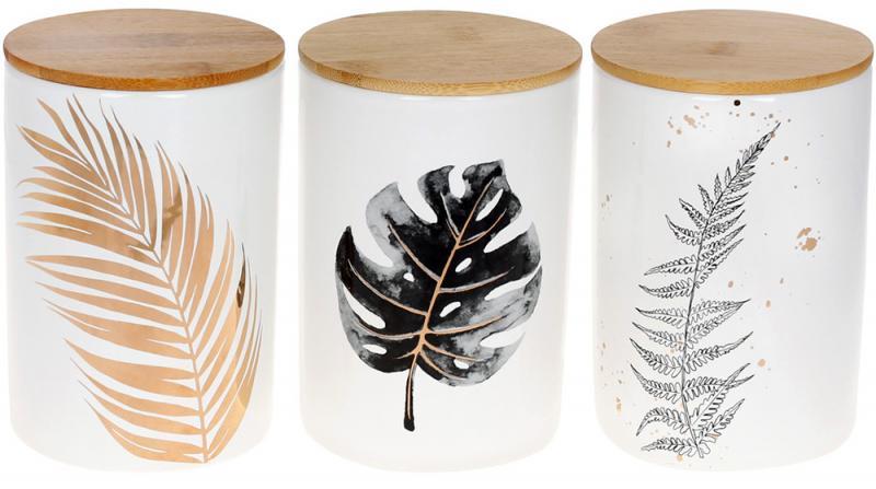 Набір 3 керамічні банки "Гавайї" 650мл greenpharm greenpharm з бамбуковими кришками, білий з золотом, фото 1
